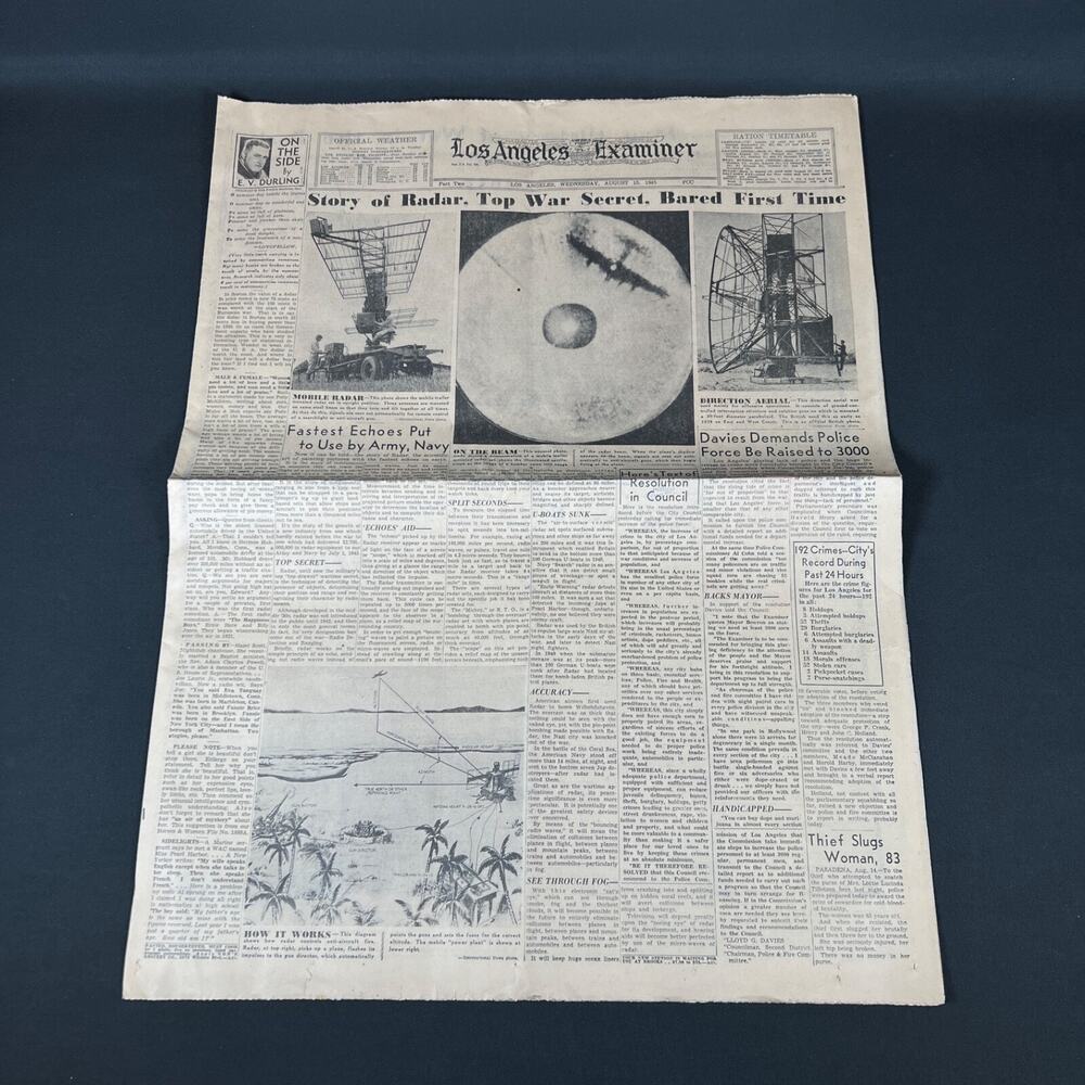1945 aug 15 “Story of Radar, Top War Secret, Bared First Time” newspaper vntg